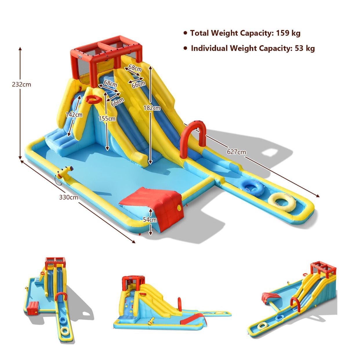 7 in 1 Inflatable Water Park Dual Long Slide Jumping Bounce House with Blower