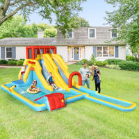 7 in 1 Inflatable Water Park Dual Long Slide Jumping Bounce House with Blower