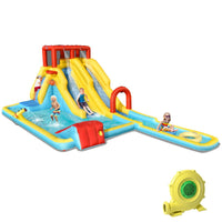 7 in 1 Inflatable Water Park Dual Long Slide Jumping Bounce House with Blower