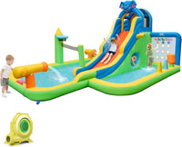 HONEY JOY Inflatable Water Slide, 9-in-1 Water Park Jumping Castle W/Ring-toss Game