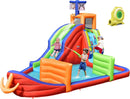 HONEY JOY Inflatable Waterslide, 6-in-1 Pirate Ship Bounce House w/Long Slide, Climbing Wall