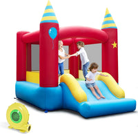 Inflatable Bounce House, Kids Bouncy Castle w/Large Jumping Area & Wide Slide