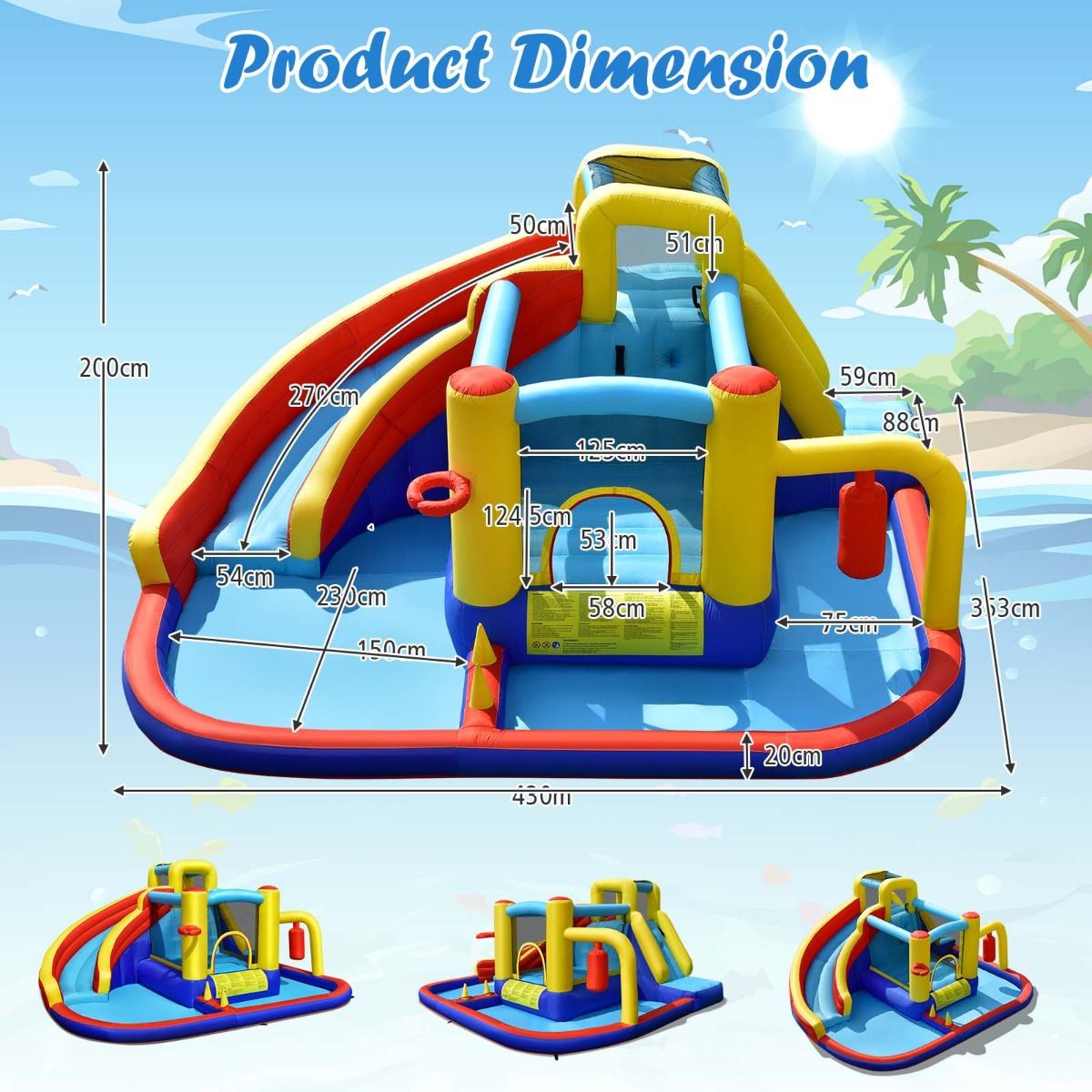 7-in-1 Inflatable Bounce Castle with Curved Water Slide (without Blower)