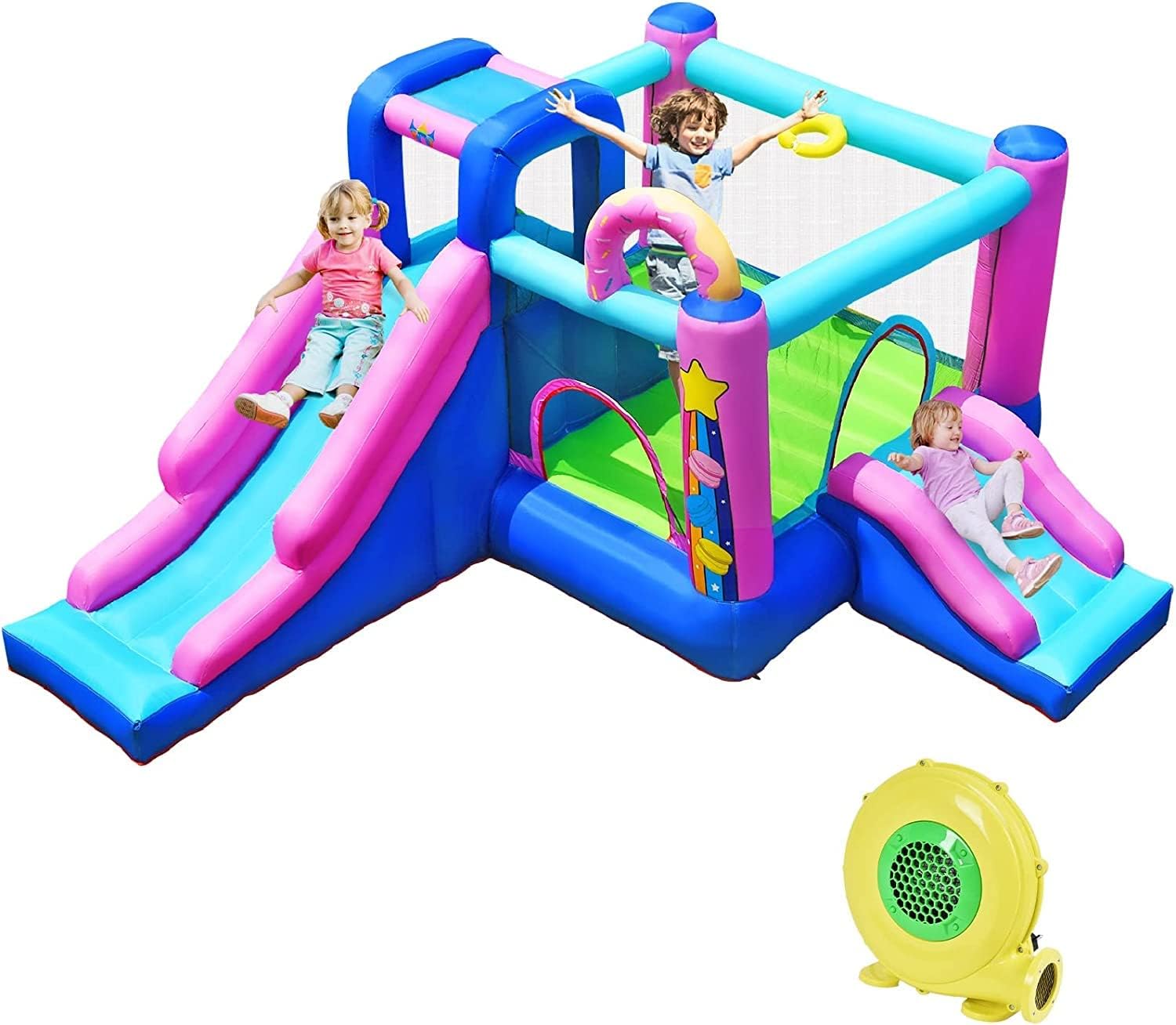 HONEY JOY Inflatable Bounce House, 5 in 1 Kids Jumper Bouncer w/2 Slides, Jumping Area