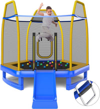 HONEY JOY Trampoline for Kids, 7FT Kids Trampoline w/Slide, Ladder & Ocean Balls, Indoor Outdoor Trampoline