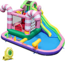 HONEY JOY Inflatable Water Slide, Wet Dry Inflatable Water Park Jumping Castle w/Long Slide, Splash Pool