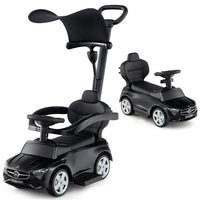 3-in-1 Ride on Push Car, Mercedes-Benz Licensed Foot to Floor Sliding Car w/Adjustable Canopy & Steering Push Bar