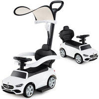 3-in-1 Ride on Push Car, Mercedes-Benz Licensed Foot to Floor Sliding Car w/Adjustable Canopy & Steering Push Bar