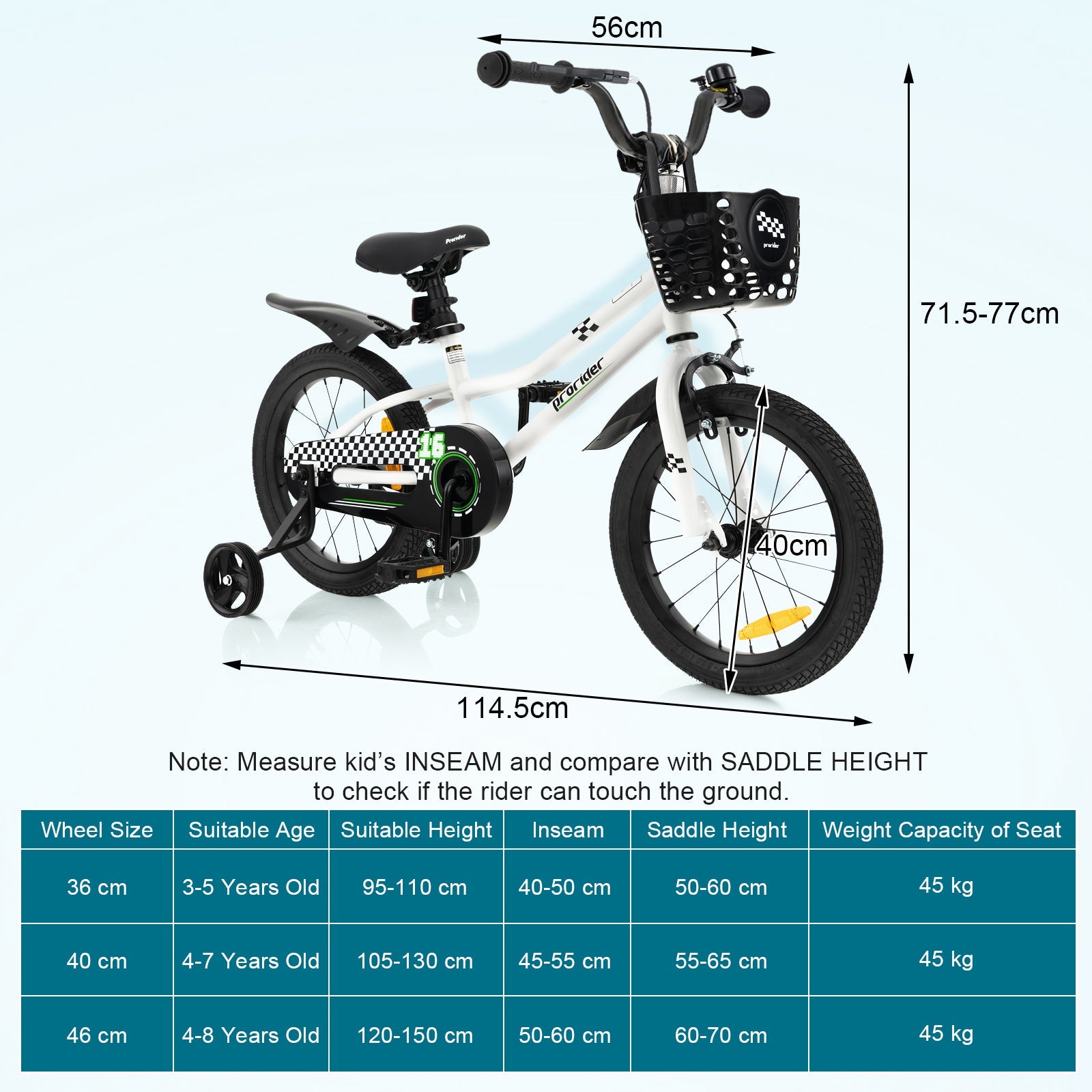 HONEY JOY Kids Bike, 14 16 18 Inch Boys Girls Bike for 3-8 Years w/Training Wheels, Adjustable Handlebar & Seat