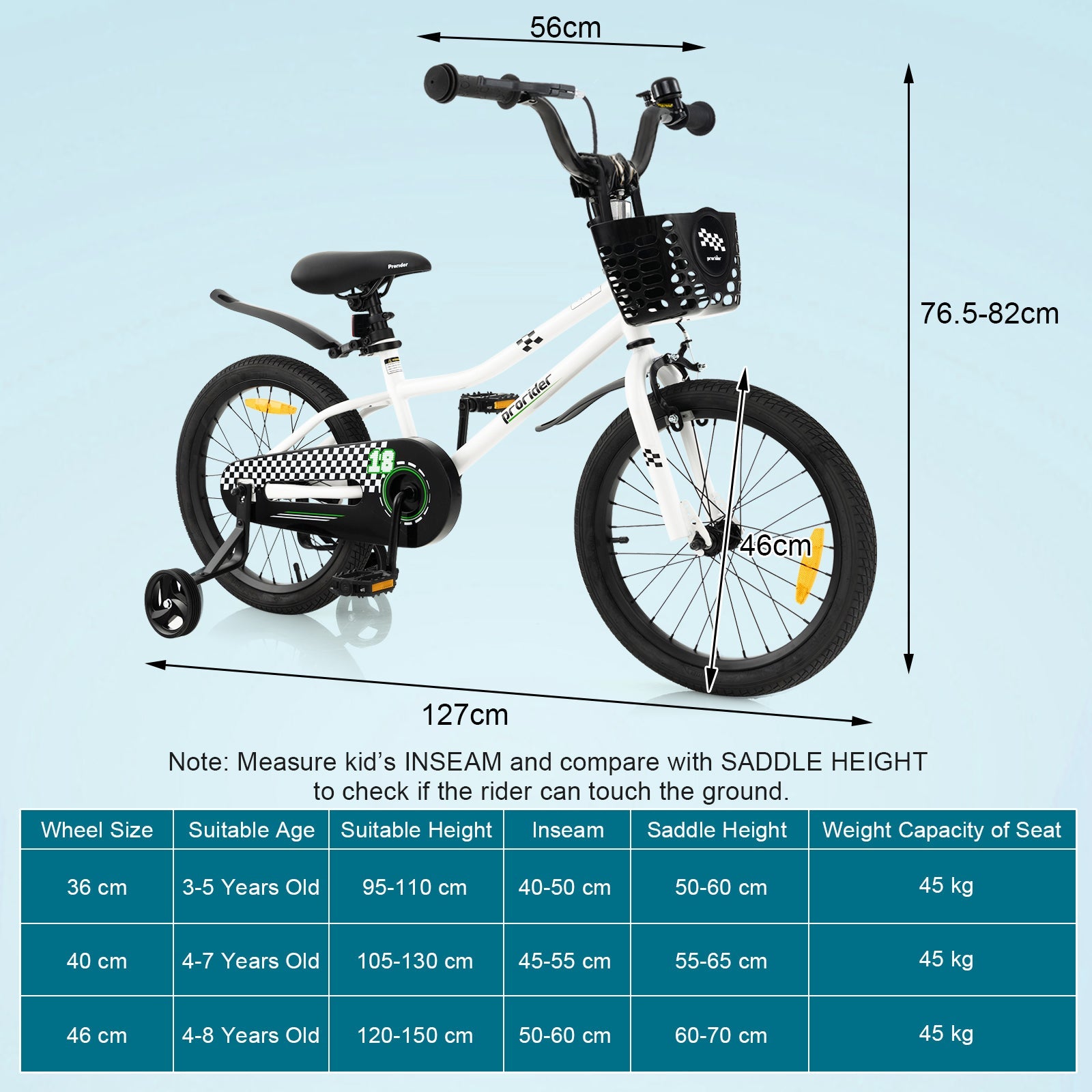 HONEY JOY Kids Bike, 14 16 18 Inch Boys Girls Bike for 3-8 Years w/Training Wheels