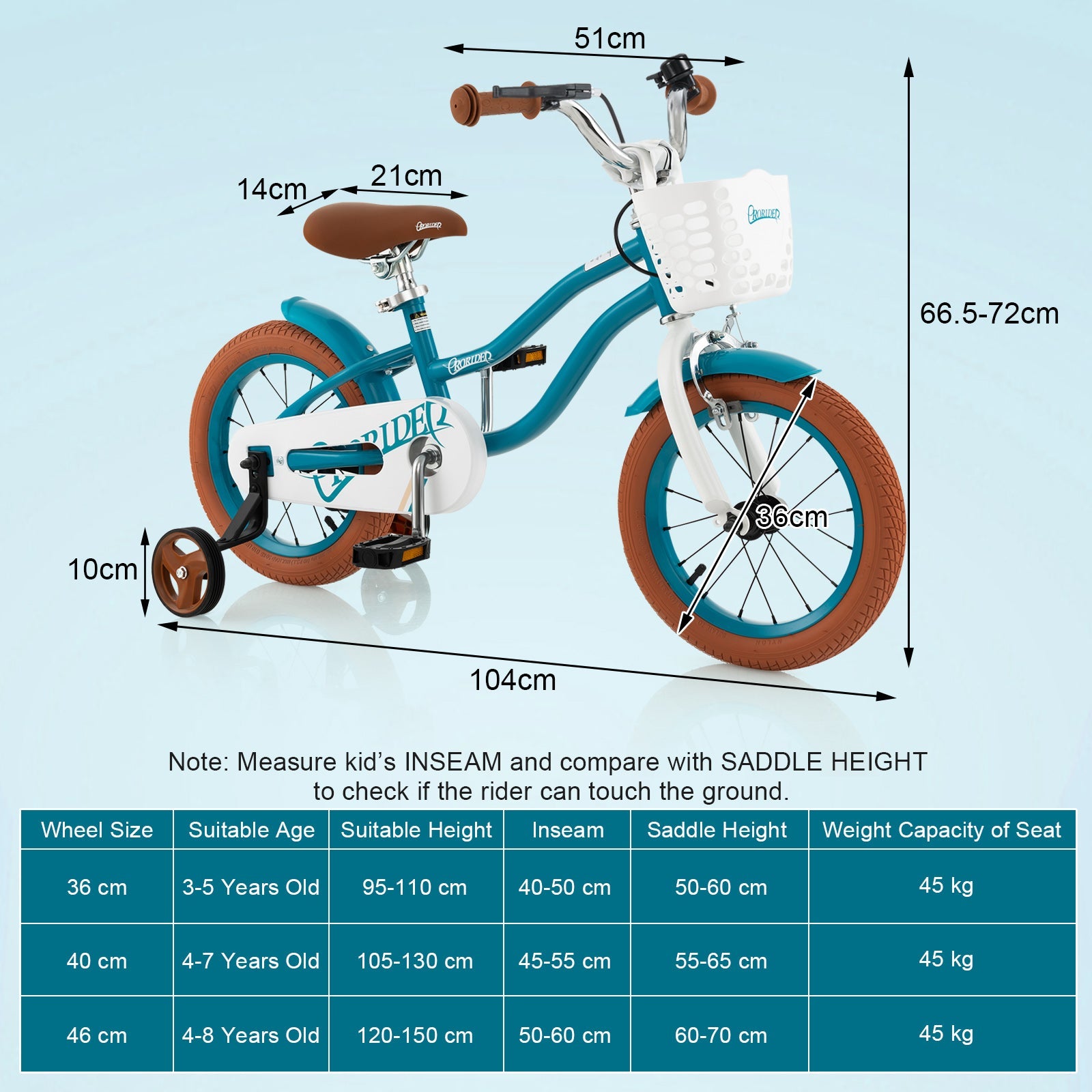 HONEY JOY Kids Bike, 14 Inch Boys Girls Bike for 3-8 Years w/Training Wheels, Adjustable Handlebar & Seat