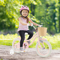 14"/16" Kid's Bike with Training Wheels, Adjustable Handlebar & Seat, Handbrake & Coaster Brake, Retro Basket, 95% Pre-assembled Design, Bicycle for 3-5/4-7 Years Old