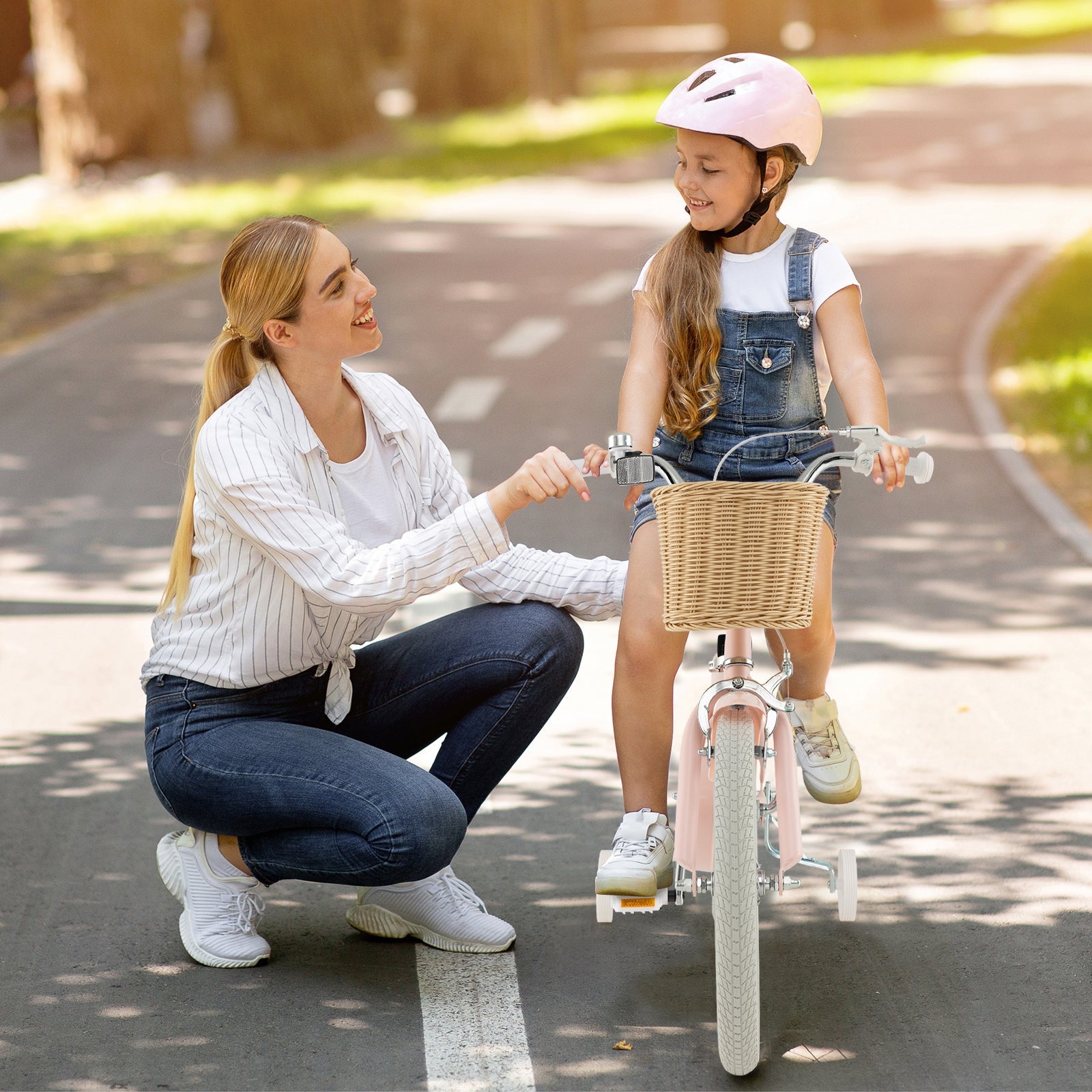 14"/16" Kid's Bike with Training Wheels, Adjustable Handlebar & Seat, Handbrake & Coaster Brake, Retro Basket, 95% Pre-assembled Design, Bicycle for 3-5/4-7 Years Old