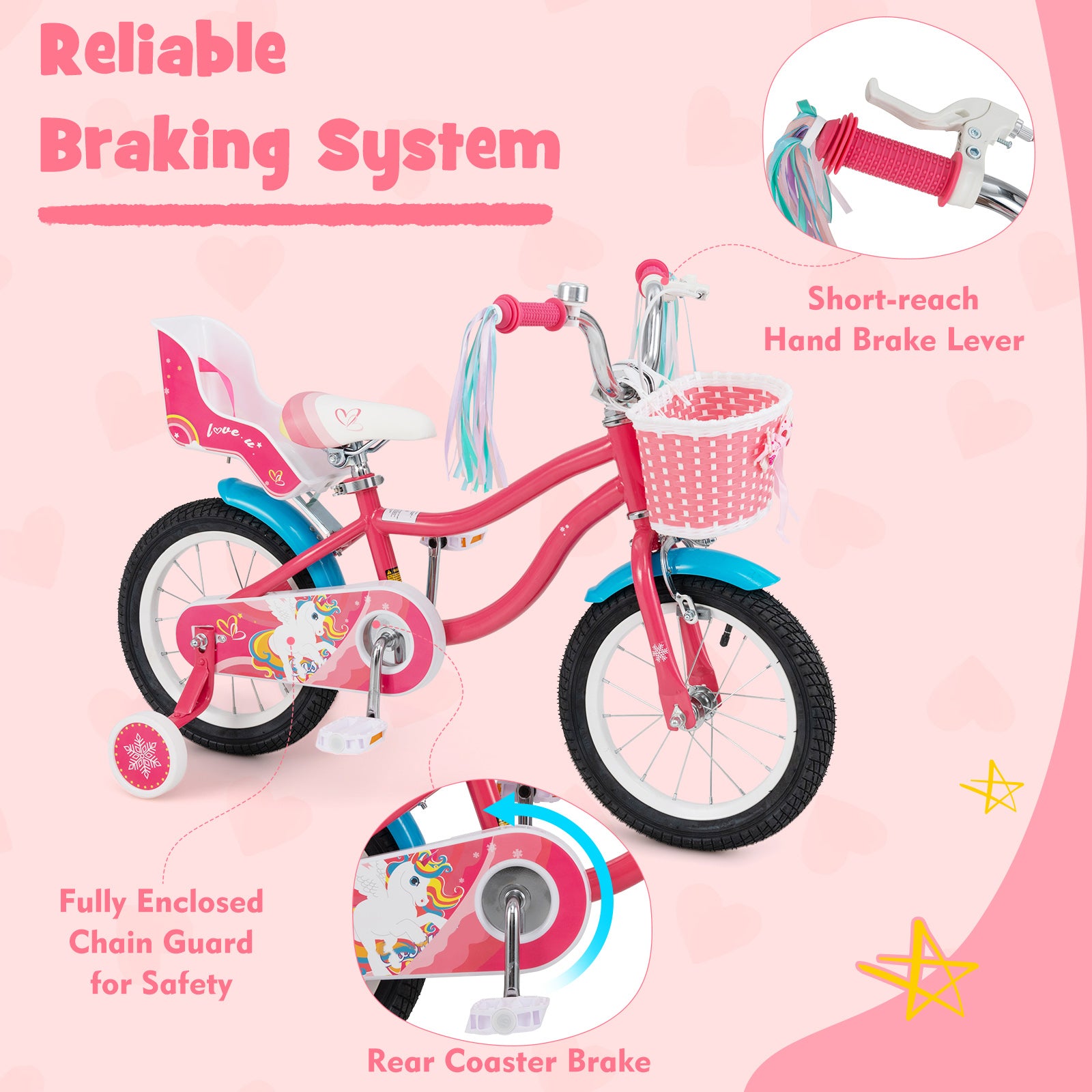 HONEY JOY 14" Kids Bike Ride On Bicycle Training Wheels w/Basket 3-5 Years