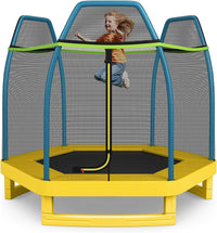 HONEY JOY 7FT Kids Trampoline w/Safety Enclosure Net & Spring Pad