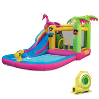 HONEY JOY Inflatable Water Slide, Inflatable Jumping Castle W/Splashing Pool, Water Gun & Climbing Wall