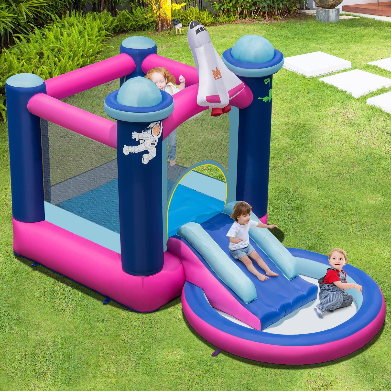 HONEY JOY Inflatable Bounce House, Space-Themed Kids Inflatable Castle