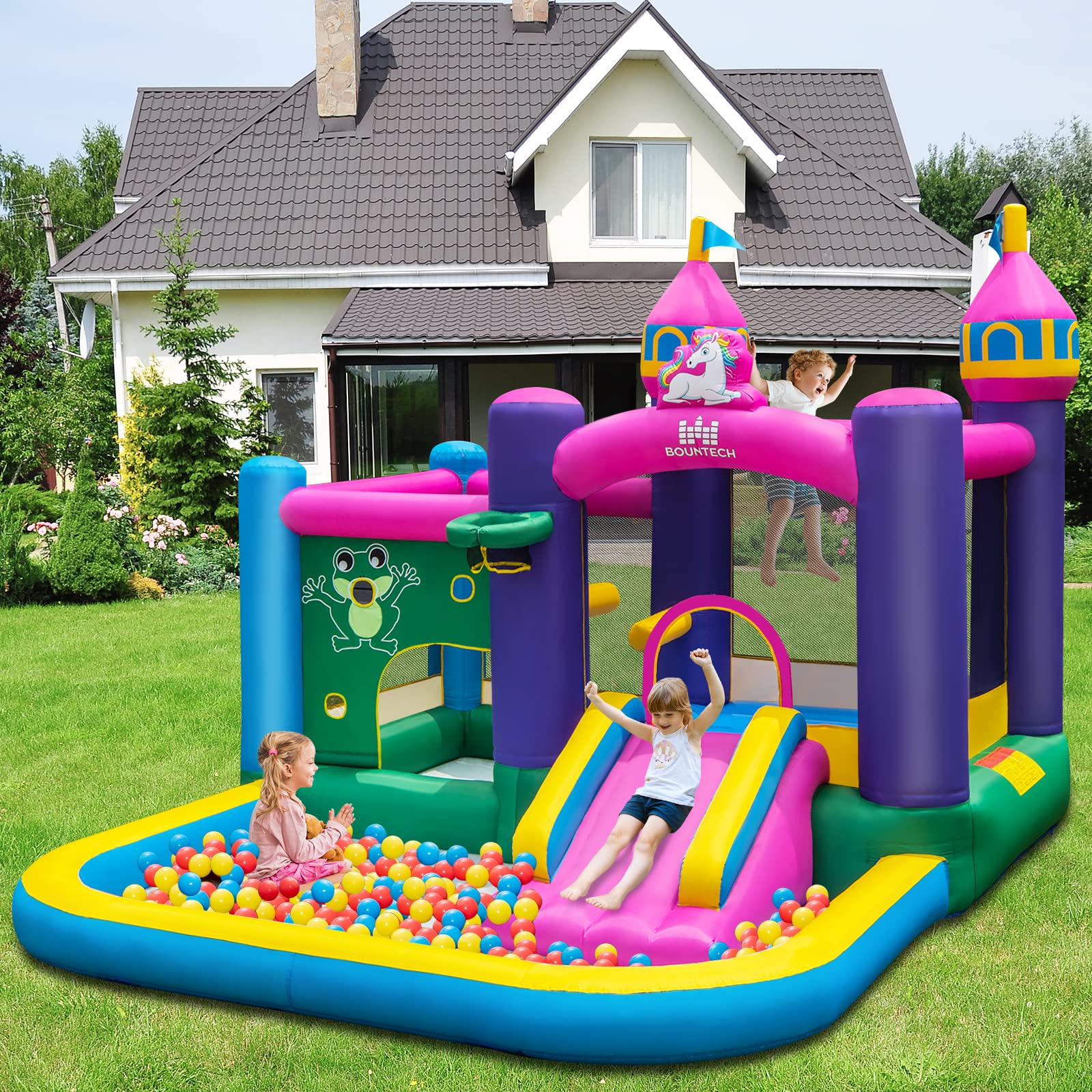 HONEY JOY Inflatable Bounce House, 6-in-1 Giant Indoor Outdoor Party Bouncy Castle