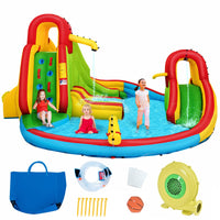 Inflatable Water Park Jumping Castle, Kids Jumping Bounce House w/ 680W Air Blower