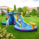 Inflatable Water Slide, Inflatable Water Park Jumping Castle w/2 Splash Pools, Basketball Hoop