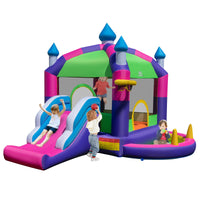 HONEY JOY Inflatable Bounce House, 5-in-1 Jumping Castle w/Sun Roof, Slide, Basketball Hoop