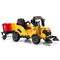 HONEY JOY Kids Electric Ride-On Car, 12V Street Sweeper Truck w/2 Rotating Brushes & 2 Removable Rubbish Bins