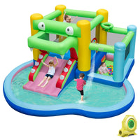 Inflatable Water Slide, 5-in-1 Crocodile Water Park with Slide, Splash Pool