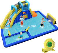 HONEY JOY Inflatable Water Slide for Kids, 6-in-1 Kids Giant Water Park w/Large Water Soccer Splash Pool(with 680W Blower)