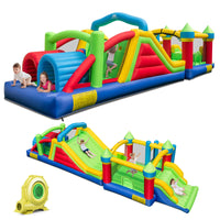 HONEY JOY Inflatable Obstacle Course Bounce House, Kids Sectional Blow up Castle with Dual Slides (Without Blower/With 680W Blower)