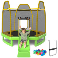 HONEY JOY Trampoline for Kids, 7FT Kids Trampoline w/Slide, Ladder & Ocean Balls, Indoor Outdoor Trampoline