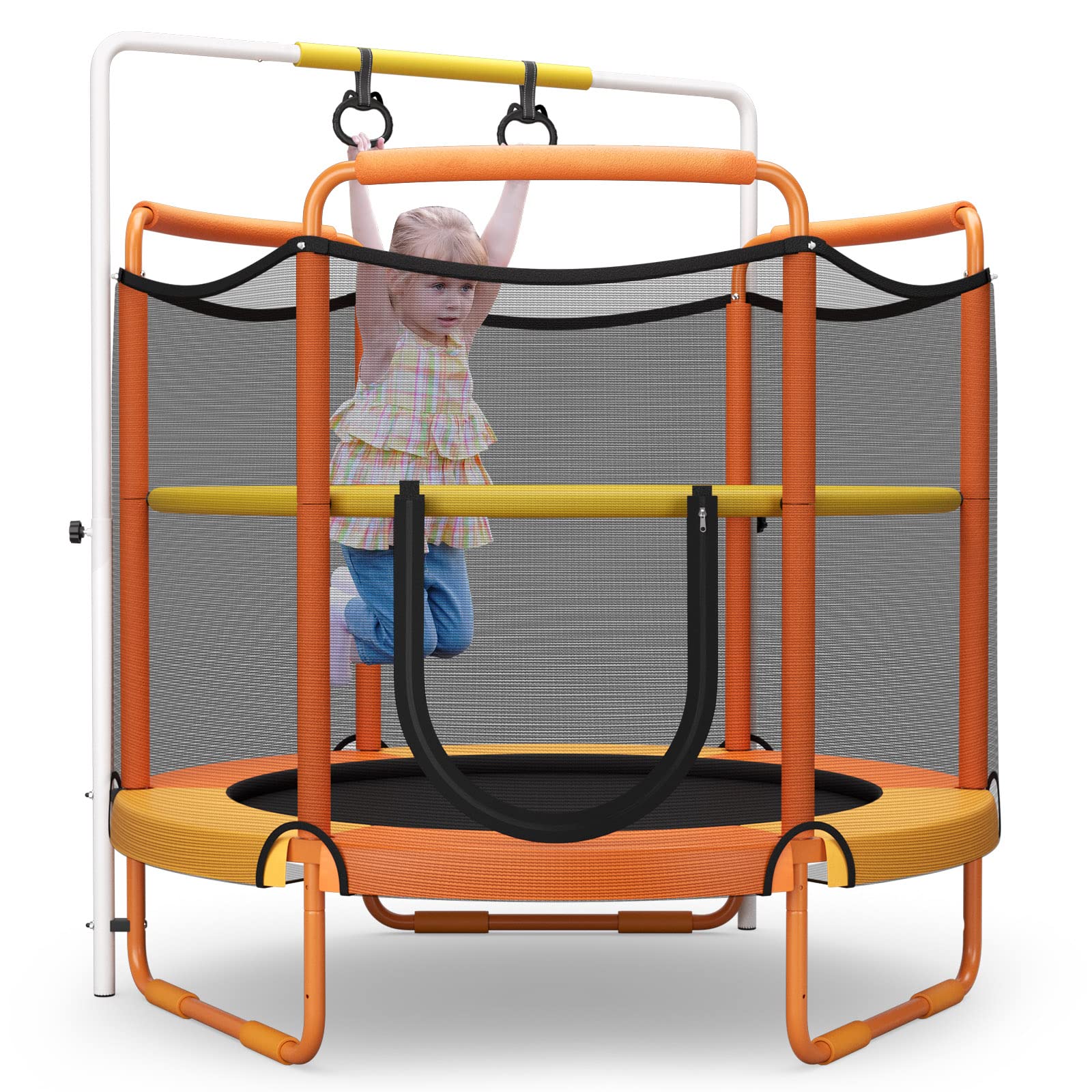 HONEY JOY 60"/5FT Trampoline for Kids, 3-in-1 Heavy Duty Mini Trampoline w/Ring and Horizontal Bar