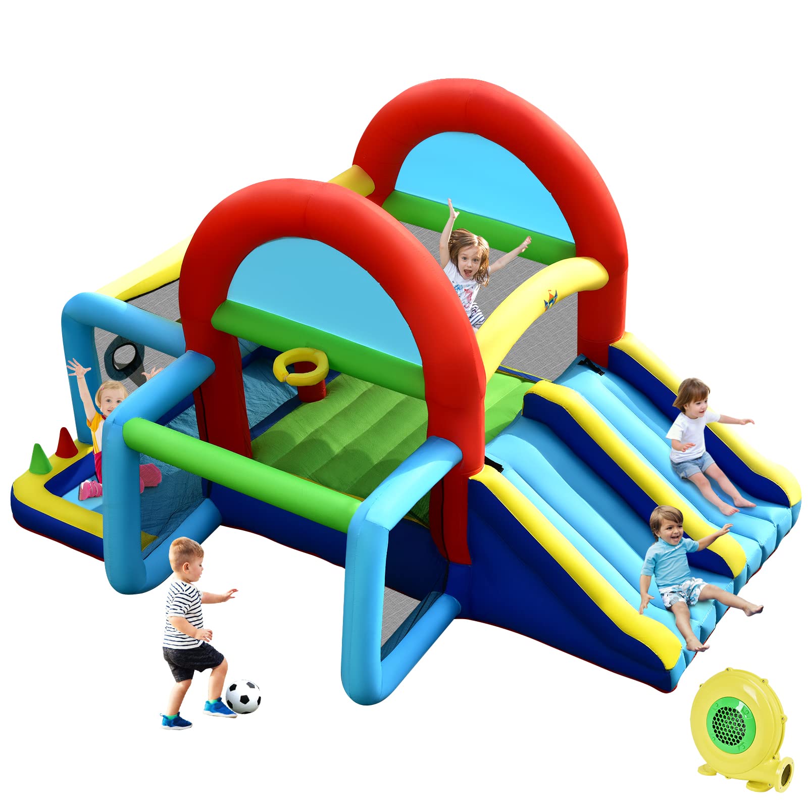 Inflatable Bounce House, 8 in 1 Kids Jumping Castle w/2 Slides, Jumping Area, Climbing, Ball Pit