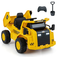 HONEY JOY Kids Ride on Dump Truck, 12V Electric Vehicle w/2.4G Remote Control, Working Megaphone