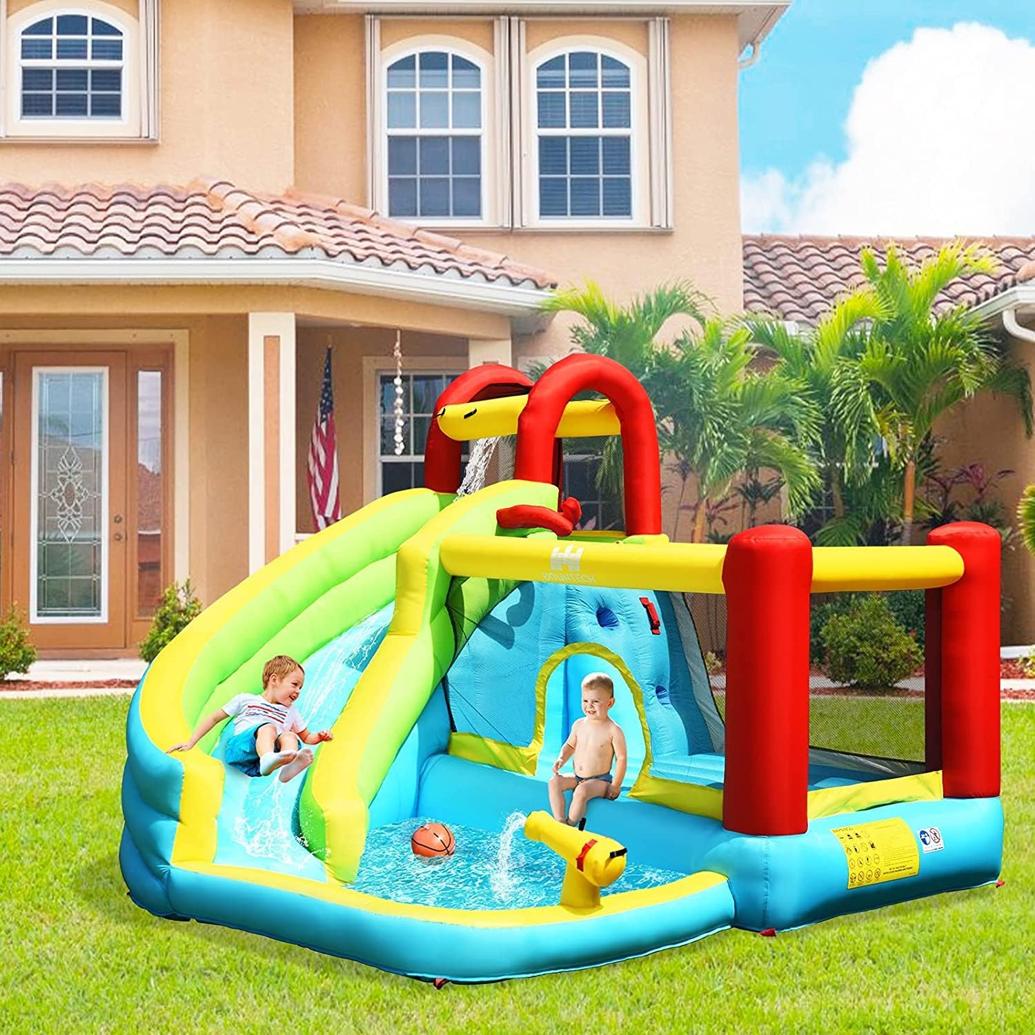 HONEY JOY Inflatable Water Slide Bounce House, 6 in 1 Kids Jumping Castle Water ParkBlow up Kids Water Slides for Backyard