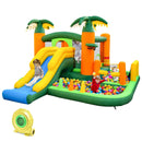 HONEY JOY 8-in-1 Kids Inflatable Bounce House, Tropical Palm Theme Jumping Castle w/2 Ball Pit Pools (with 680W Blower)