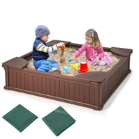 Kids Outdoor Sandbox Large HDPE Sandpit Play Toy Gift w/Cover & 4 Corner Seats