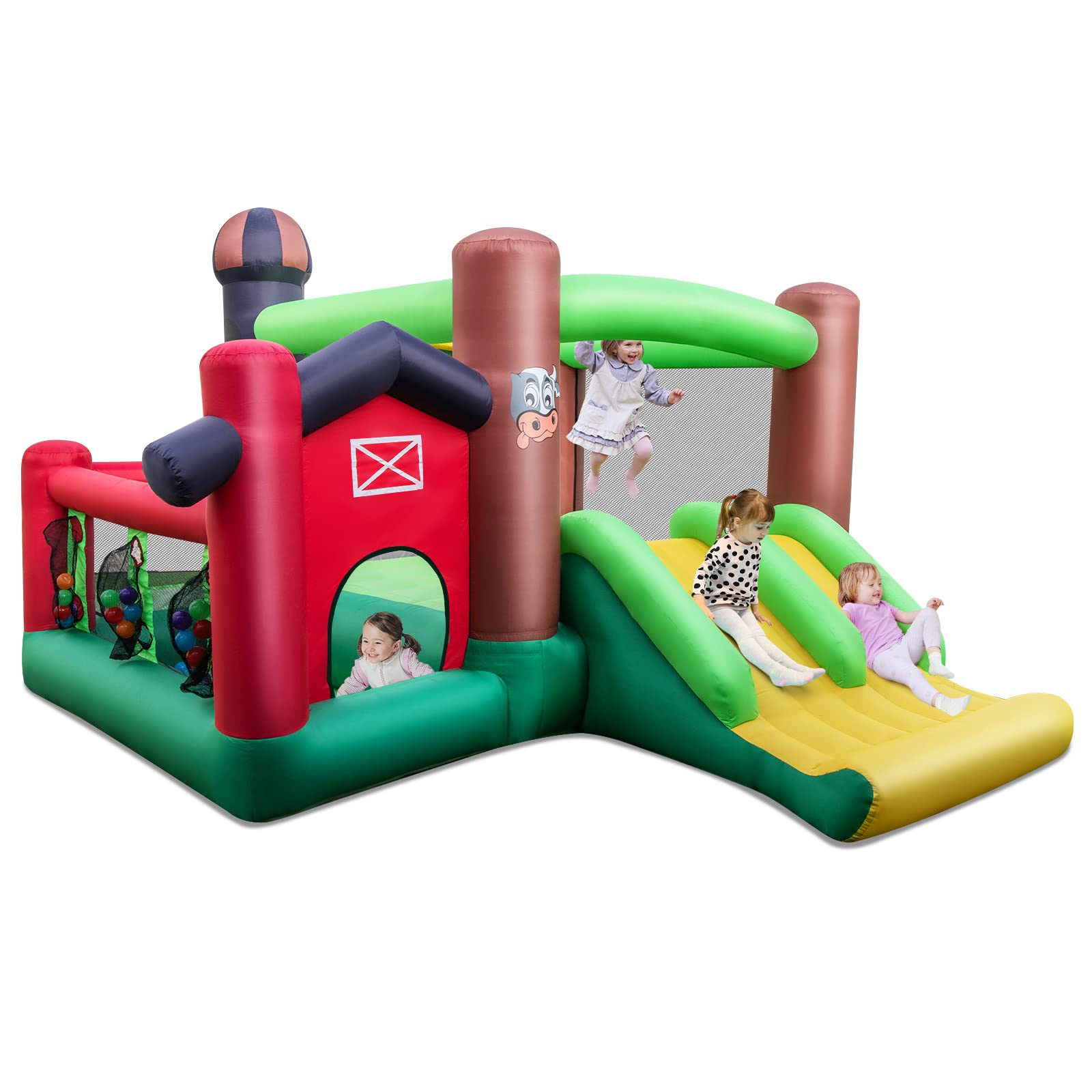 HONEY JOY Inflatable Bounce House, Kids Jumping Castle w/50 Ocean Balls, Double Slides, Jumping Area