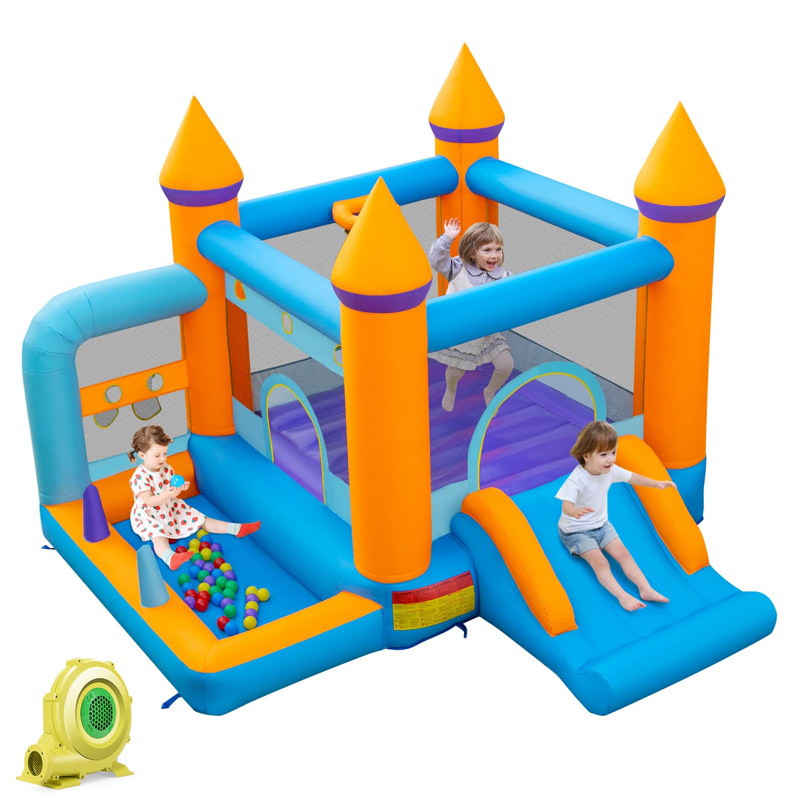 HONEY JOY Kids Inflatable Bounce House, Jumping Castle Bouncer for Children w/Ocean Ball Pool(with 680W Blower)