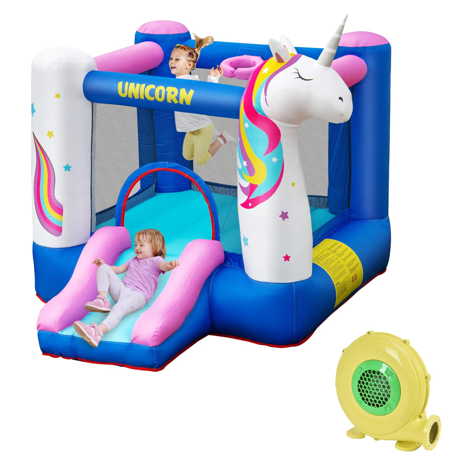 HONEY JOY Inflatable Bounce House, 3 in 1 Jumping Castle for Kids Indoor Outdoor Party (with Blower)