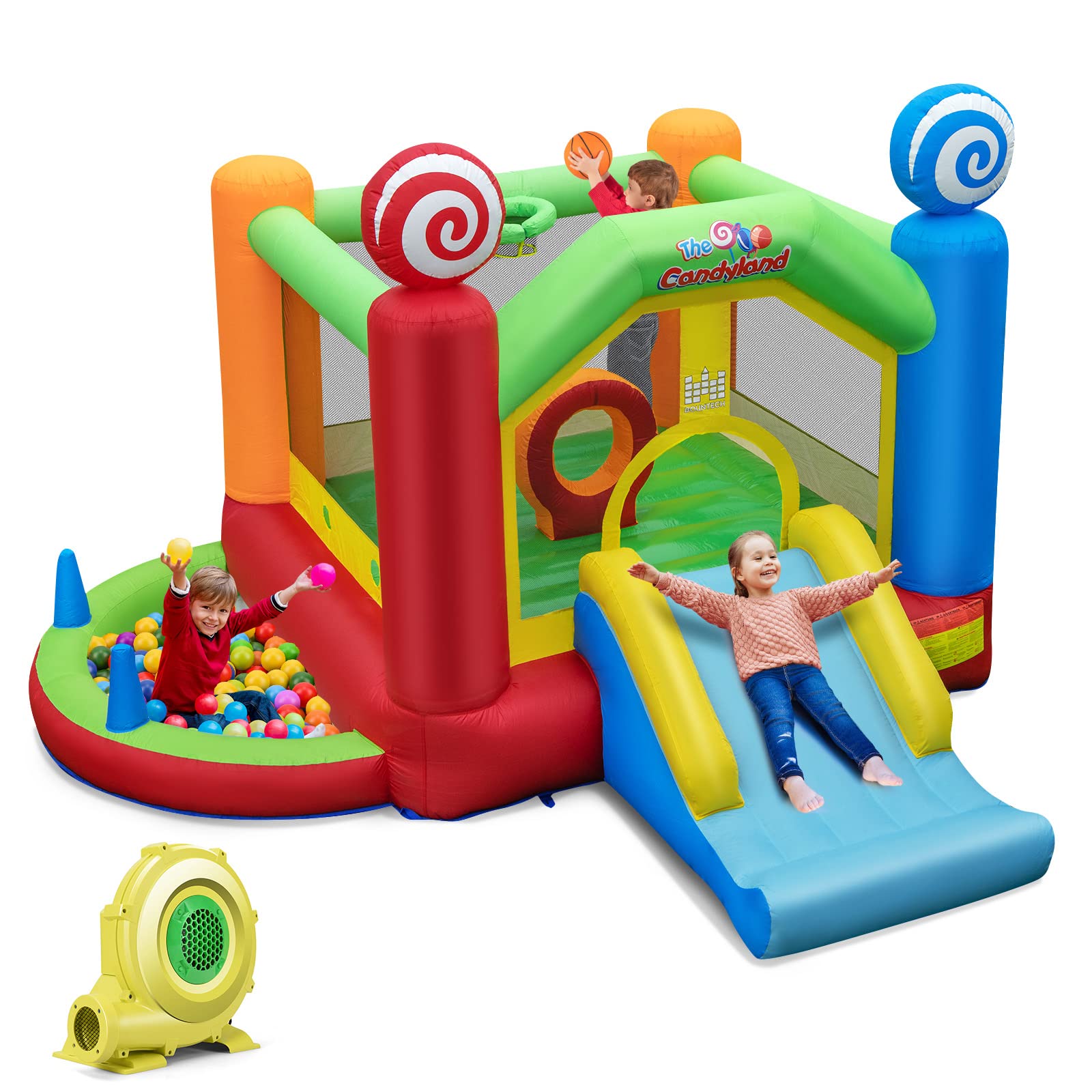 HONEY JOY Kids Inflatable Bounce House, Candy Theme Jumping Castle w/Jumping Area(with 680W Blower)