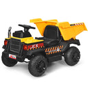 HONEY JOY Ride on Car, 12V Dump Truck with Remote Control, Electric Dump Bed, Music, Horn, USB, AUX, Treaded Tires, Shovel