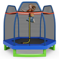 HONEY JOY 7FT Kids Trampoline w/Safety Enclosure Net & Spring Pad