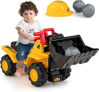 HONEY JOY Kids Ride on Excavator, Construction Digger Pulling Cart with Helmet, 3 Toy Stones