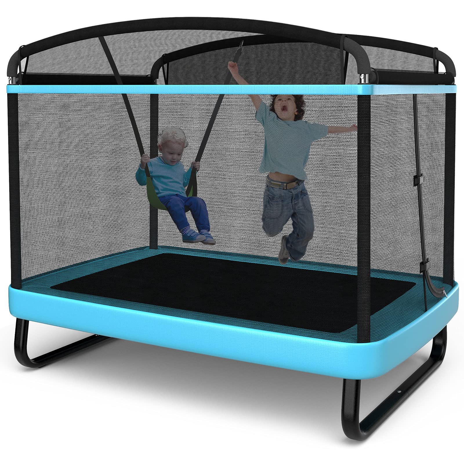 HONEY JOY 6FT Kids Recreational Trampoline, 2-in-1 Outdoor Toddler Trampoline w/Swing