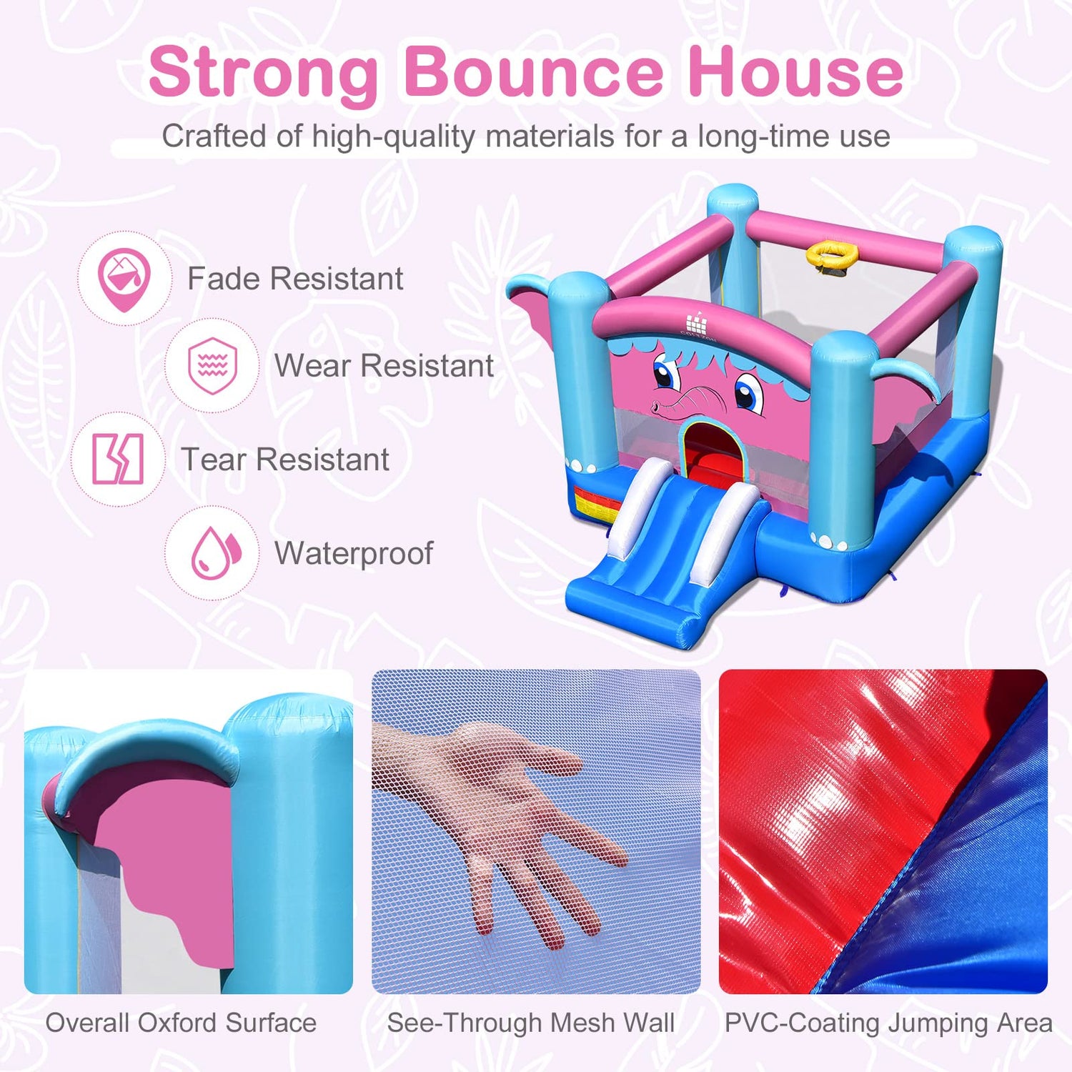 HONEY JOY Inflatable Bounce House, 3-in-1 Elephant Theme Kids Jumping Castle with Jumping Area(without Blower)