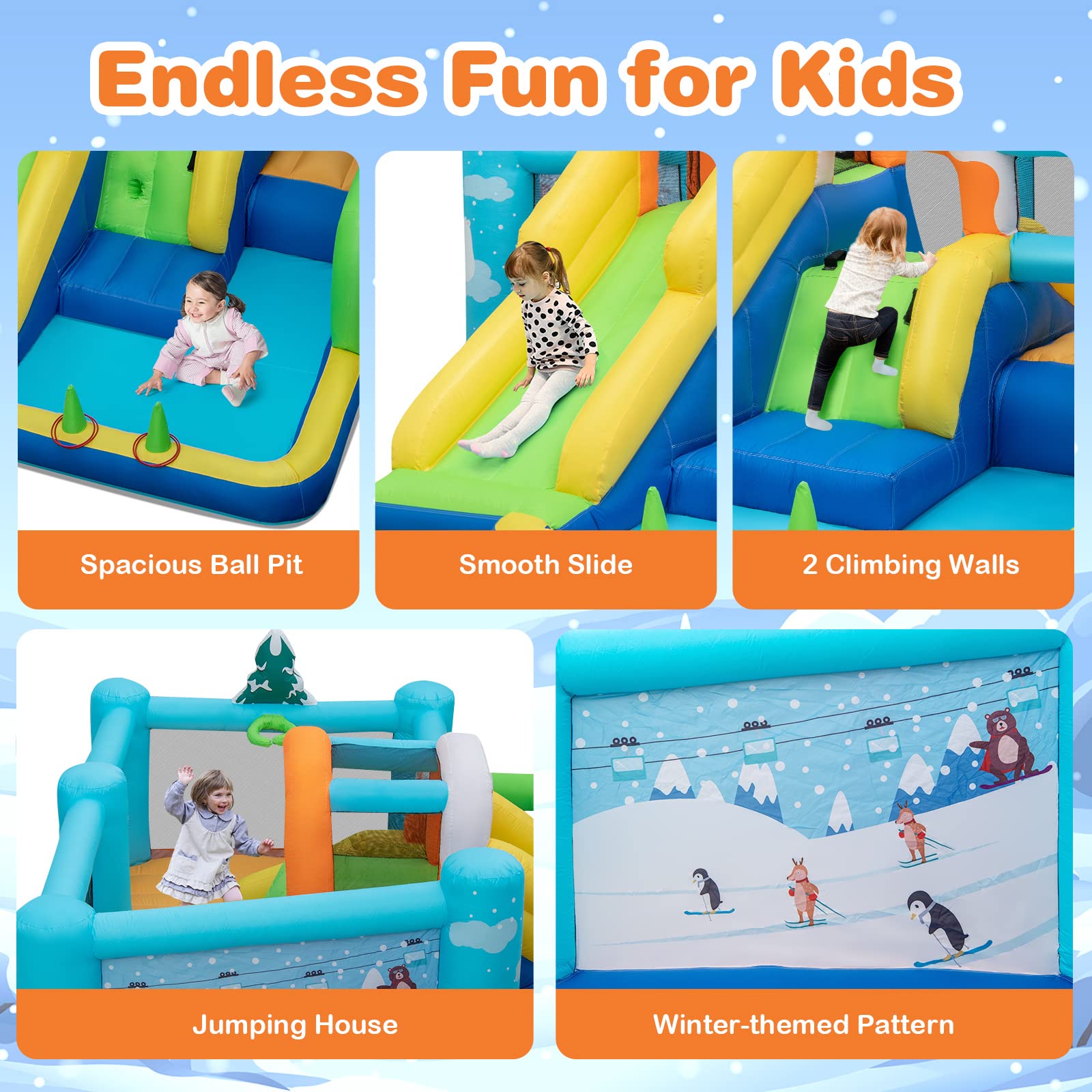 HONEY JOY Kids Inflatable Water Slide, 7-in-1 Outdoor Kids Jumping Castle w/Long Slide