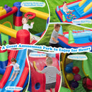 Inflatable Bounce House, Backyard Kids Jumping Castle w/2 Slides, Basketball Hoop, Ball Pool