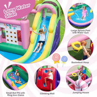 HONEY JOY Inflatable Water Slide, Wet Dry Inflatable Water Park Jumping Castle w/Long Slide, Splash Pool