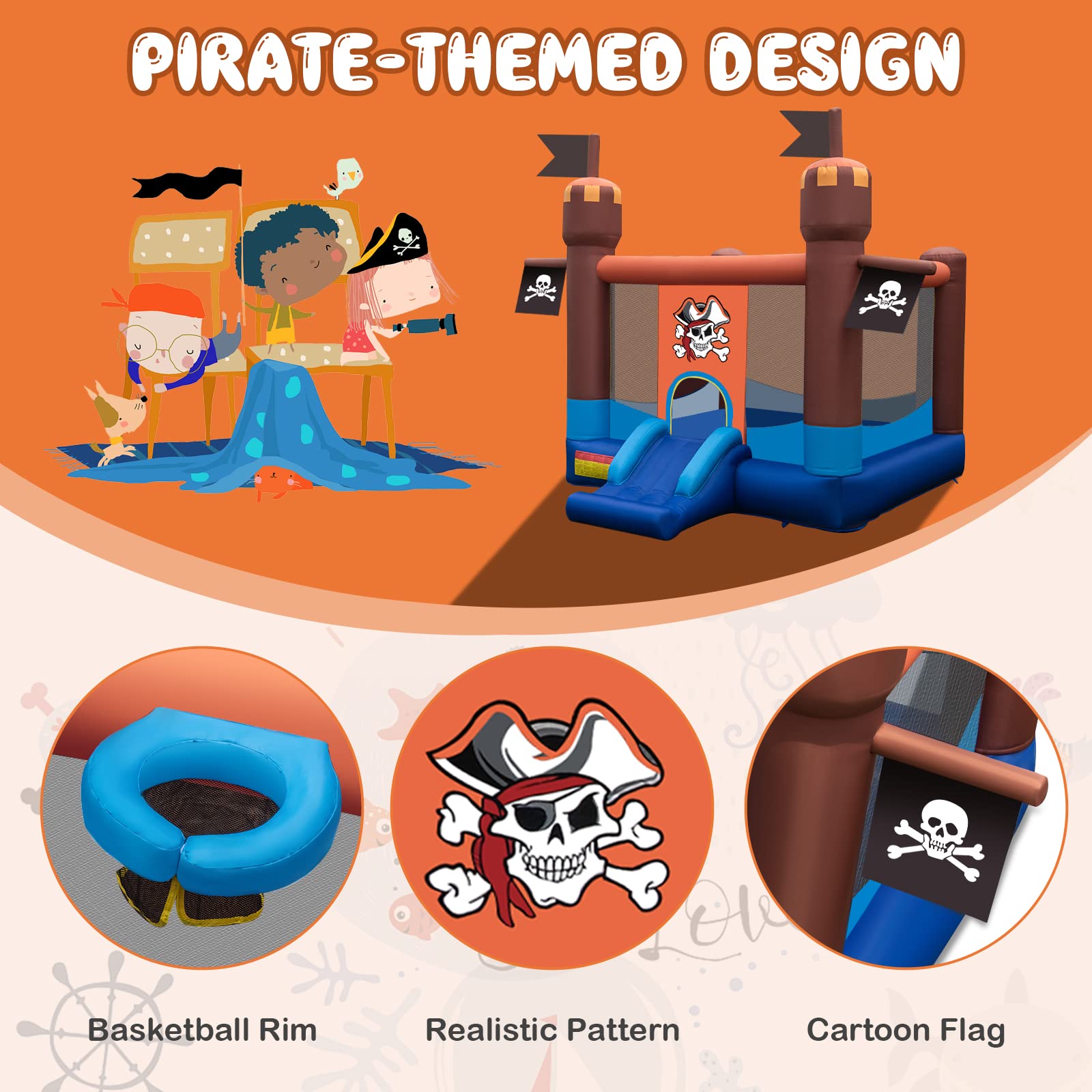 HONEY JOY Inflatable Bounce House, Pirate Ship Themed Kids Inflatable Castle