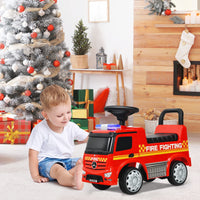 HONEY JOY Kids Ride On Car, Benz Licensed Fire Engine w/Storage Space, Steering Wheel, Backrest, Red